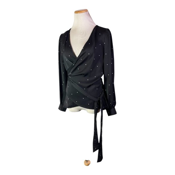 You Do You by Stella & Dot Size M Black Polka Dot Wrap Blouse Long Sleeve - Picture 6 of 10